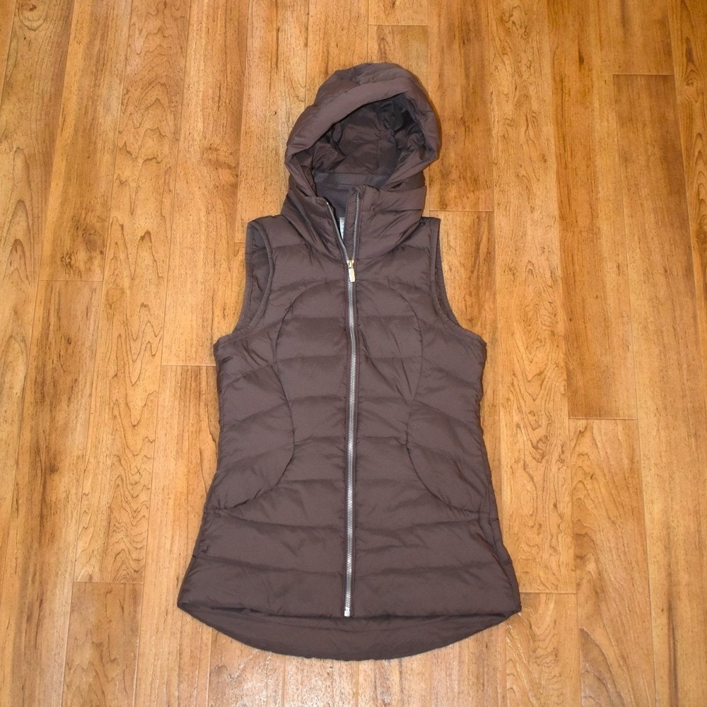 Lululemon Pack It Down Hooded Down Fill Vest Women 4 Brown Quilted Zip Mauve